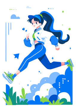 一個女孩在戶外跑步