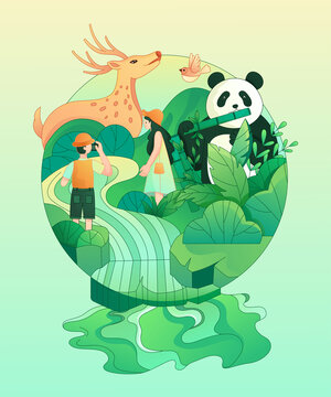 綠色地球人與自然插畫