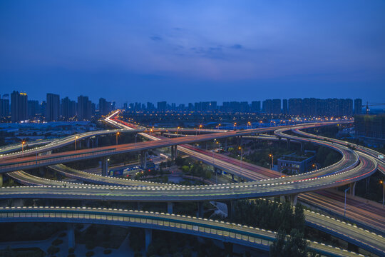 山东济南匡山立交桥夜景航拍