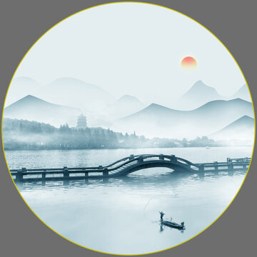 新中式西湖山水圖