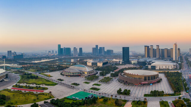 浙江义乌都市风光鸟瞰航拍