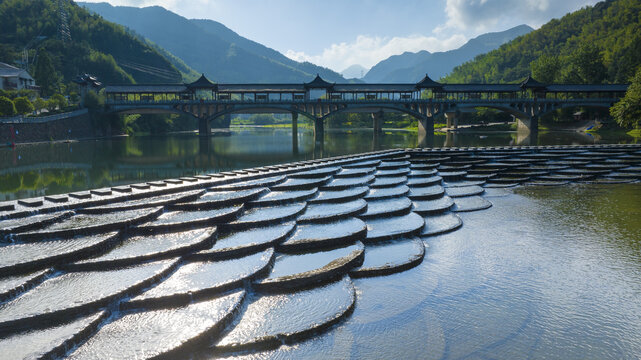 杭州富阳区龙鳞坝航拍