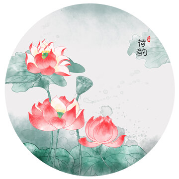 水彩荷花插畫