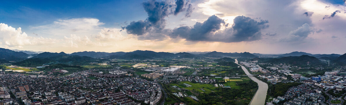 夏收季江南田园风光全景