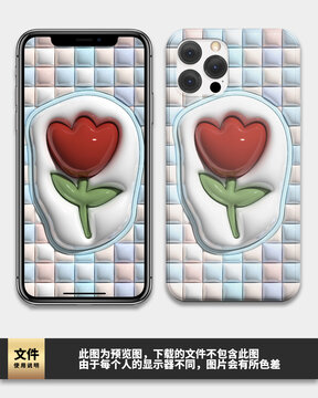 格子膨脹風花朵手機殼