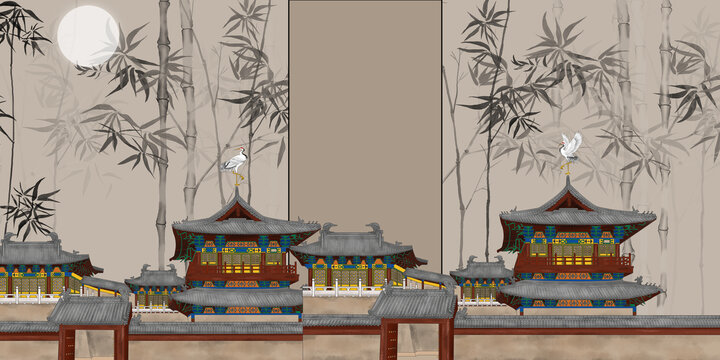 閣樓竹子背景