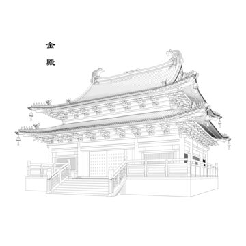 金殿軸測(cè)線稿圖