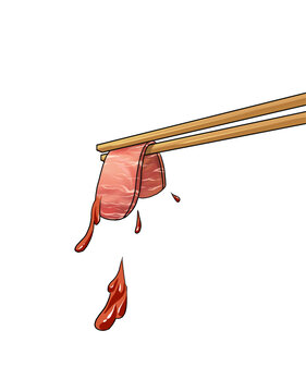 筷子夹肉食物餐具插画