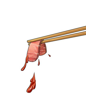 筷子夾肉食物餐具插畫