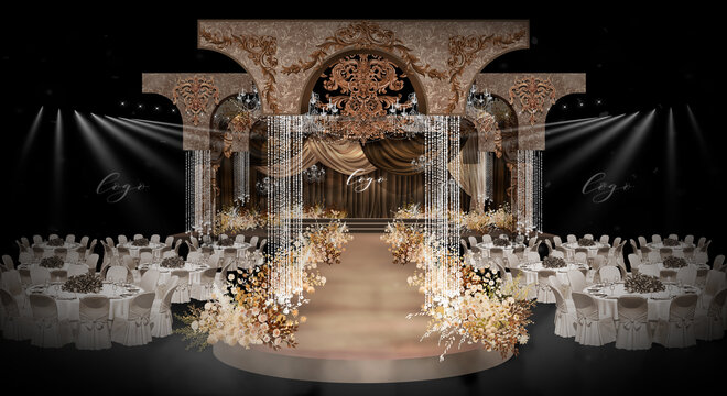 欧式手绘婚礼舞台效果图
