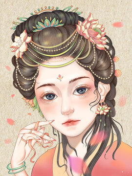 古风美人花仙子插画