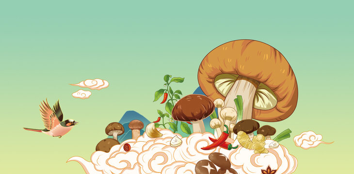 国风香菇酱手绘插画海报