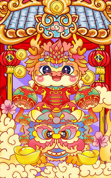 國潮龍年插畫