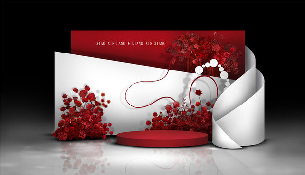 极简红白色婚礼效果图设计