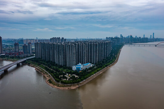 航拍湖南长沙三汊矶大桥夜景