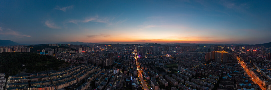 航拍湖南郴州城市夜景风光