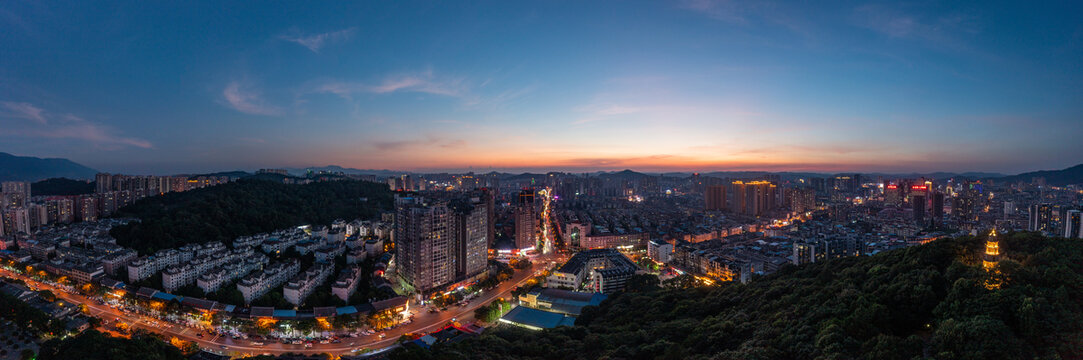 航拍湖南郴州城市夜景风光