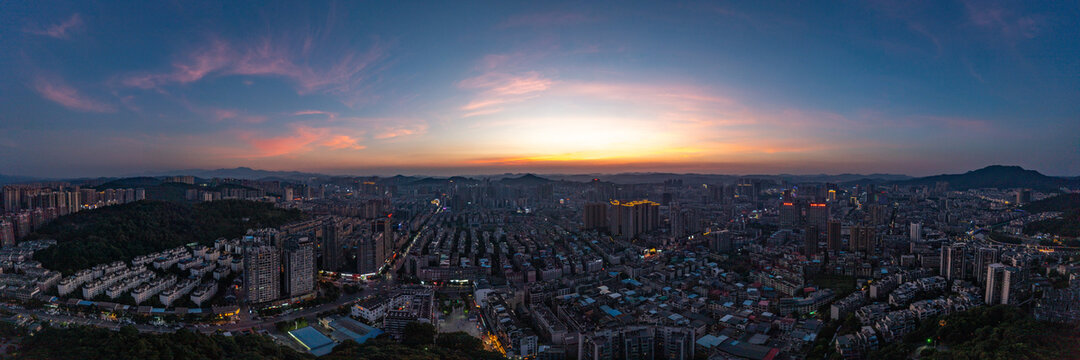 航拍湖南郴州城市夜景风光