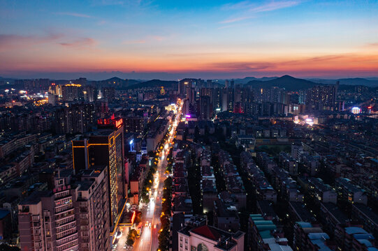 航拍湖南郴州城市夜景风光