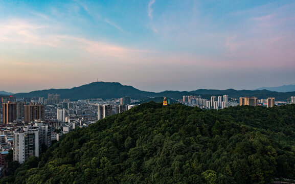 航拍湖南郴州城市夜景风光