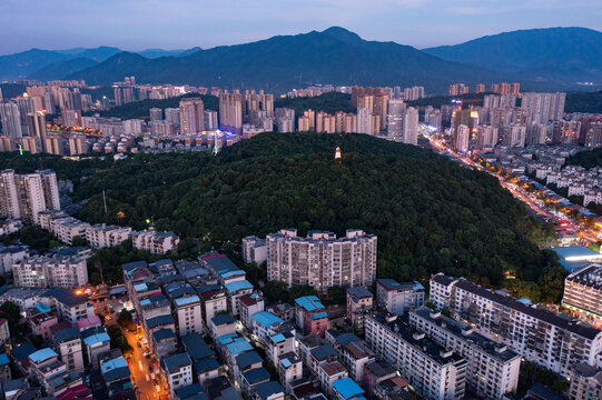 航拍湖南郴州城市夜景风光