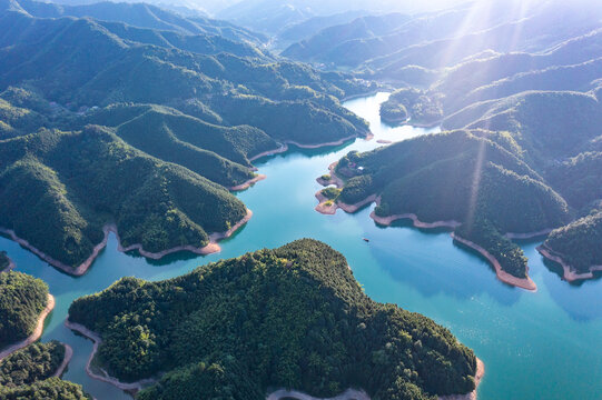 航拍湖南衡阳常宁市常宁天湖