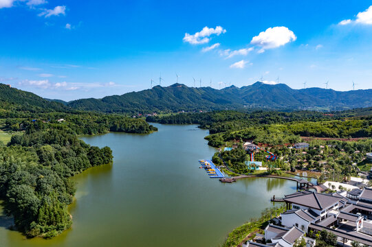 航拍湖南衡阳湘江南温泉度