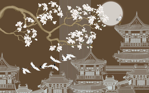玉蘭花刺繡閣樓插畫(huà)