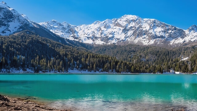 雪山下的湖泊