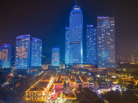 航拍烟台滨海广场夜景