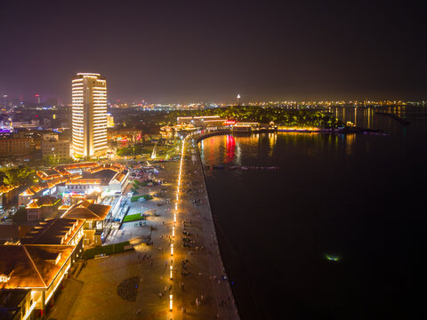 航拍烟台滨海广场夜景