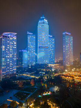 航拍烟台滨海广场夜景