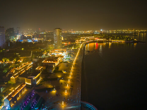 航拍烟台滨海广场夜景