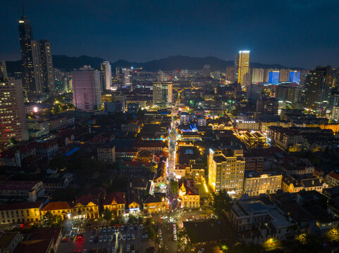 航拍烟台夜景