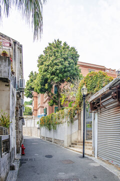 鼓浪屿柏油路红砖多层建筑楼