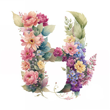 水彩花卉字母设计H