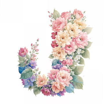 水彩花卉字母設(shè)計J