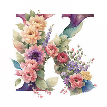 水彩花卉字母設(shè)計(jì)K