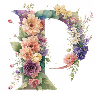 水彩花卉字母设计P