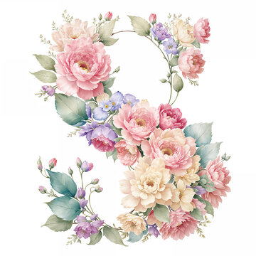 水彩花卉字母設(shè)計S
