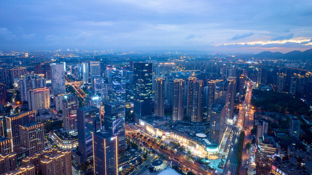 杭州临平城市夜景航拍