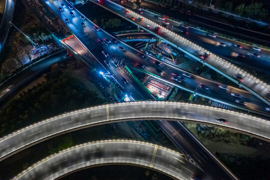 航拍城市立交桥高架桥道路夜景