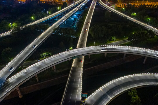 航拍城市立交桥高架桥道路夜景