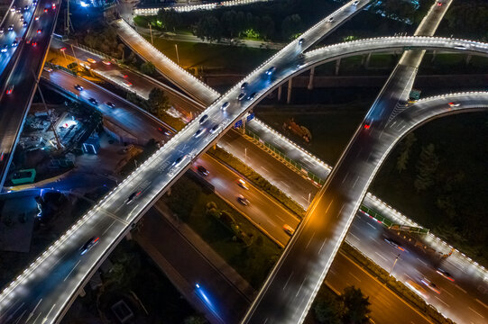 航拍城市立交桥高架桥道路夜景