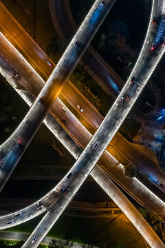 航拍城市立交桥高架桥道路夜景