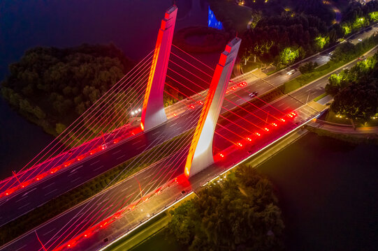 航拍郑州龙子湖智慧岛夜景灯光