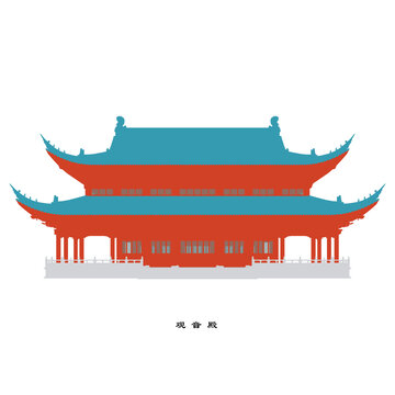觀音殿立面插畫圖