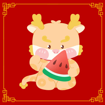 西瓜龍年招財龍公仔