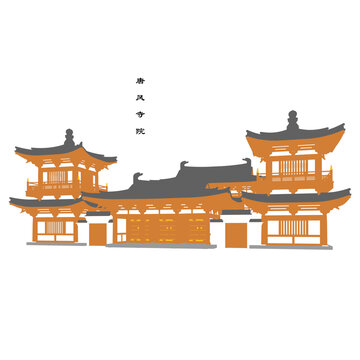 唐风寺院轴测插画图