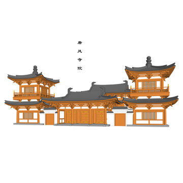 唐風(fēng)寺院軸測效果圖